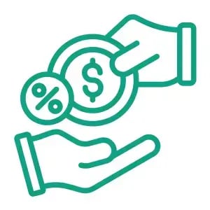 Icon representing dealership employees paid by flat rate, commission, and hourly wage